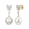 Thumbnail Image 1 of Cultured Pearl & Diamond Butterfly Drop Earrings 1/6 ct tw 10K Yellow Gold