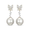 Thumbnail Image 2 of Cultured Pearl & Diamond Butterfly Drop Earrings 1/6 ct tw 10K Yellow Gold