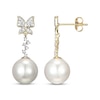 Thumbnail Image 3 of Cultured Pearl & Diamond Butterfly Drop Earrings 1/6 ct tw 10K Yellow Gold