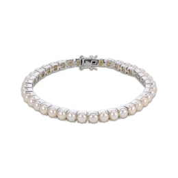 Cultured Pearl Line Bracelet Sterling Silver 7&quot;
