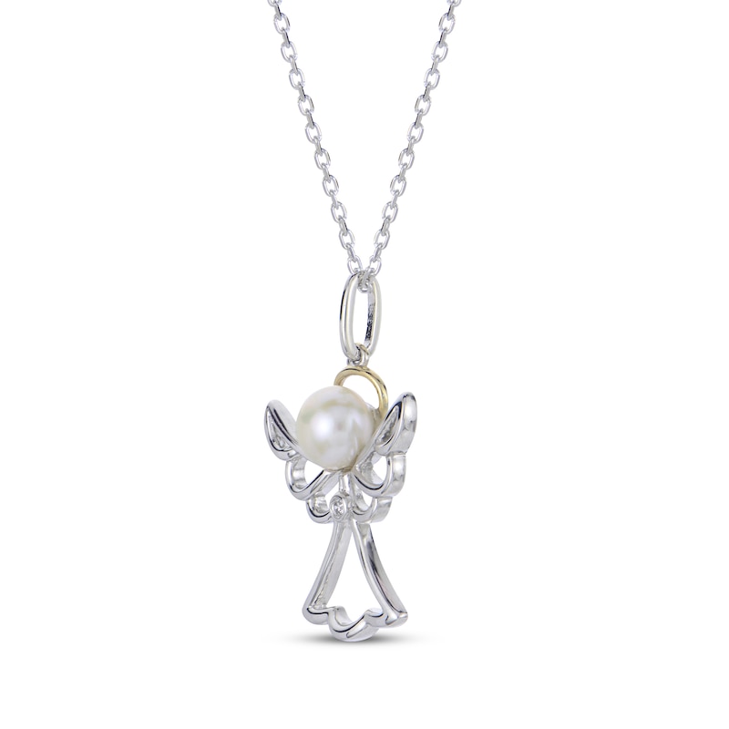 Cultured Pearl & Diamond Accent Angel Necklace Sterling Silver & 10K Yellow Gold 18"