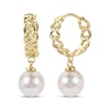 Thumbnail Image 1 of Cultured Pearl Drop & Chain Link Huggie Hoop Earrings 10K Yellow Gold