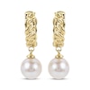 Thumbnail Image 2 of Cultured Pearl Drop & Chain Link Huggie Hoop Earrings 10K Yellow Gold