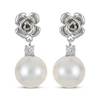 Thumbnail Image 2 of Cultured Pearl & White Lab-Created Sapphire Flower Dangle Earrings Sterling Silver