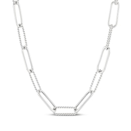 Hollow Alternating Twist Link Paperclip Necklace Sterling Silver 18&quot;