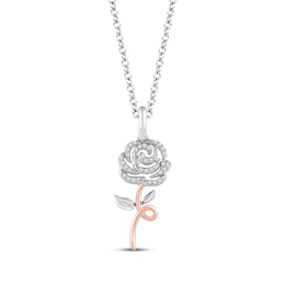 Hallmark Diamonds Rose Necklace 1/8 ct tw Sterling Silver & 10K Rose Gold 18&quot;