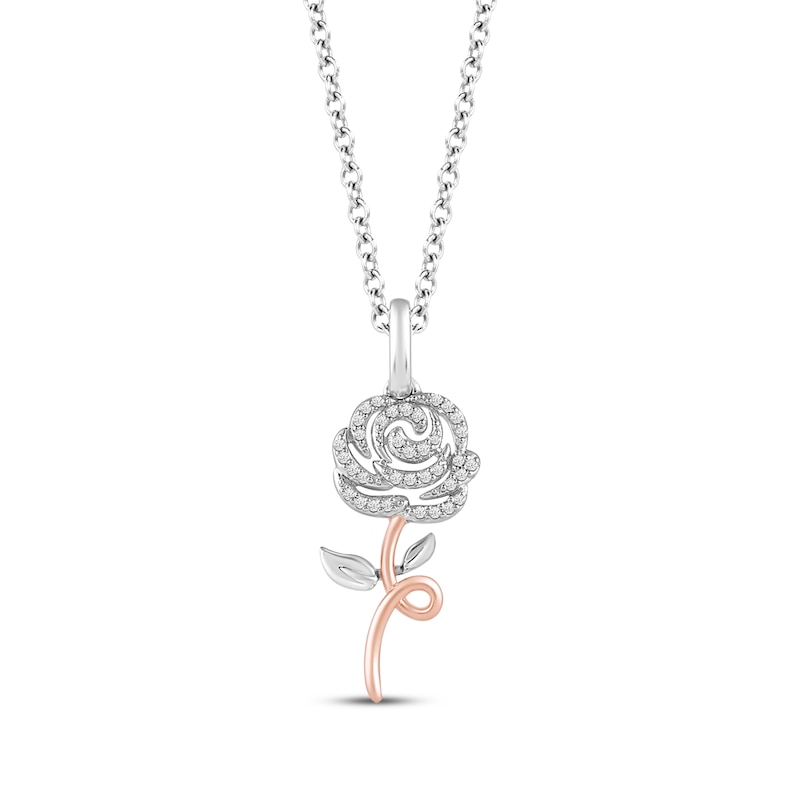 Main Image 1 of Hallmark Diamonds Rose Necklace 1/8 ct tw Sterling Silver & 10K Rose Gold 18&quot;