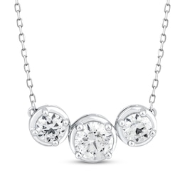 Memories Moments Magic Lab-Grown Diamond Three-Stone Necklace 1-1/2 ct tw 14K White Gold 18.75&quot;