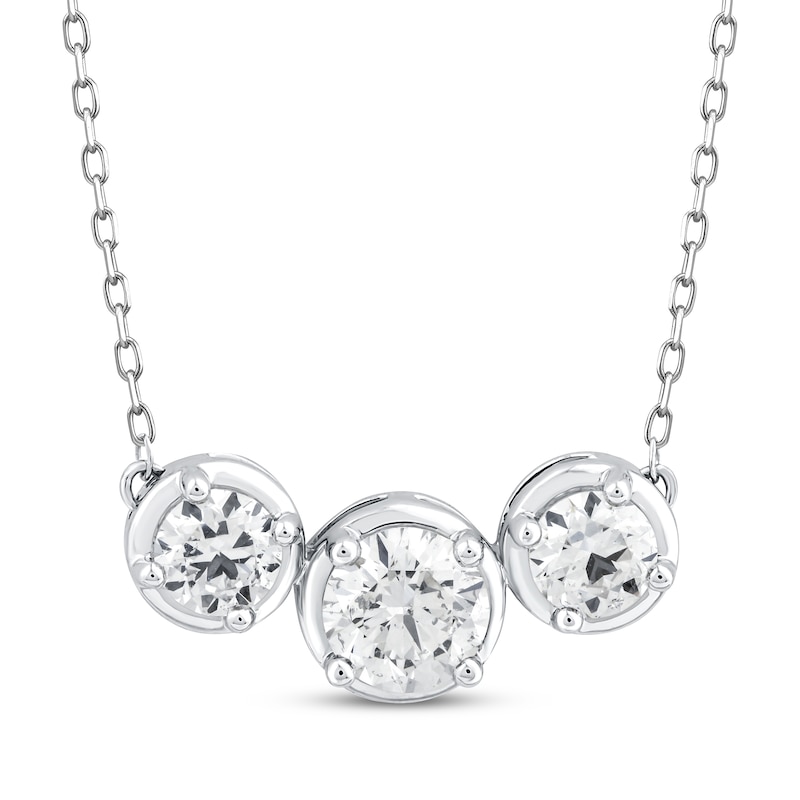 Main Image 1 of Memories Moments Magic Lab-Grown Diamond Three-Stone Necklace 1-1/2 ct tw 14K White Gold 18.75&quot;