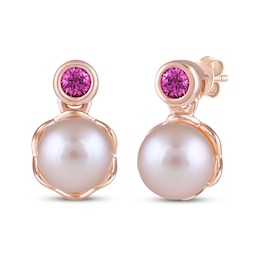 Barbie Pink Cultured Pearl & Pink Lab-Created Sapphire Drop Earrings 10K Rose Gold