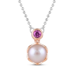 Barbie Pink Cultured Pearl & Pink Lab-Created Sapphire Necklace Sterling Silver & 10K Rose Gold 18&quot;