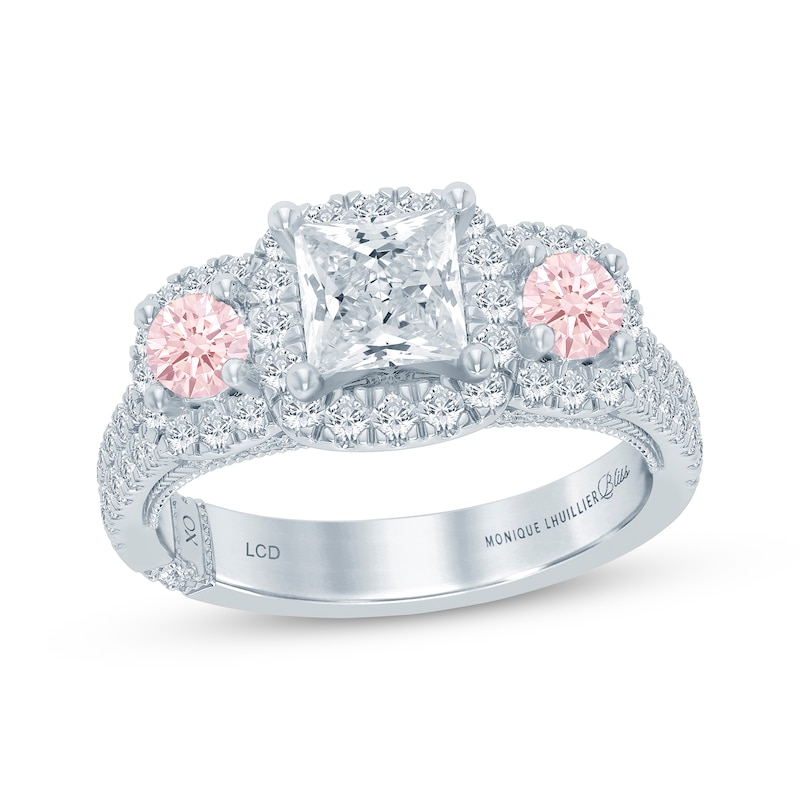 Monique Lhuillier Bliss Princess-Cut White & Peach-Pink Lab-Grown Diamond Engagement Ring 2-1/8 ct tw 18K White Gold