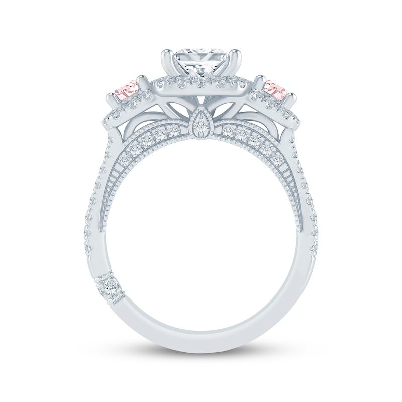 Main Image 3 of Monique Lhuillier Bliss Princess-Cut White & Peach-Pink Lab-Grown Diamond Engagement Ring 2-1/8 ct tw 18K White Gold