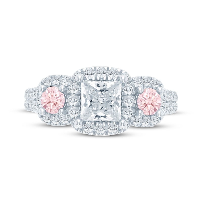 Monique Lhuillier Bliss Princess-Cut White & Peach-Pink Lab-Grown Diamond Engagement Ring 2-1/8 ct tw 18K White Gold