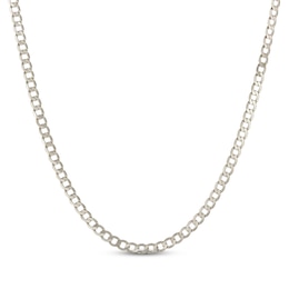 Diamond-Cut Flat Curb Chain Necklace 5mm Solid 14K White Gold 22&quot;