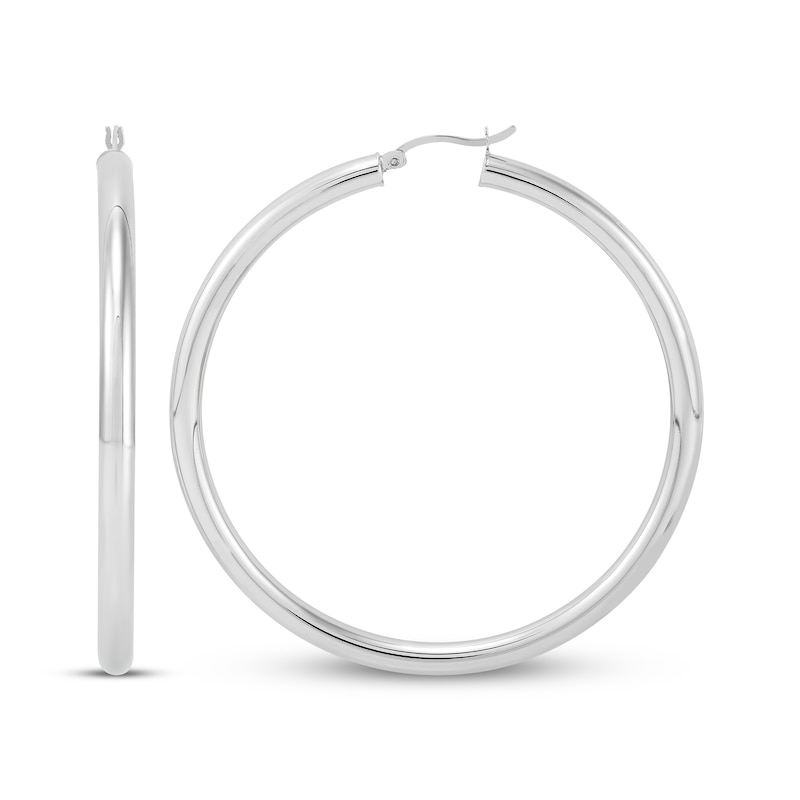 Main Image 3 of Polished Tube Hoop Earrings Sterling Silver 60mm