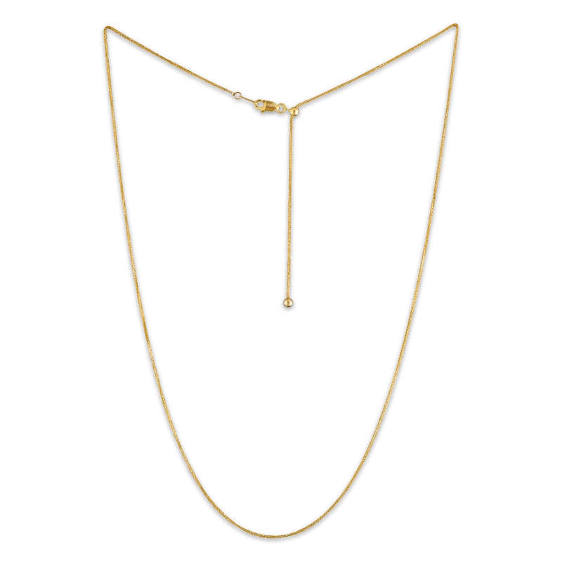 Main Image 2 of Solid Diamond-Cut Adjustable Wheat Chain Necklace 0.85mm 14K Yellow Gold 22&quot;