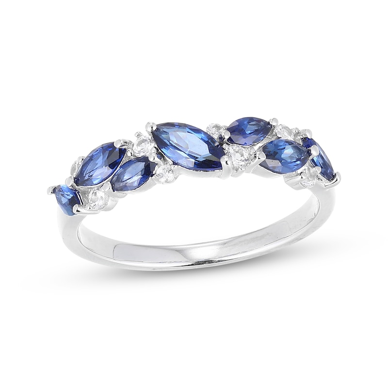 Main Image 1 of Marquise-Cut Blue Lab-Created Sapphire & White Lab-Created Sapphire Scatter Ring Sterling Silver