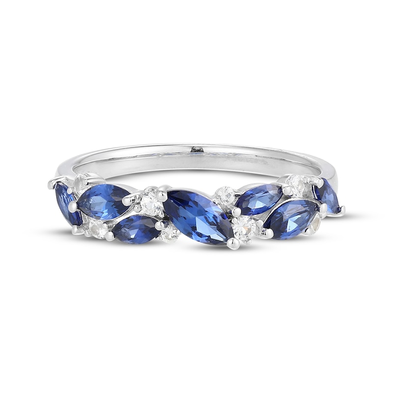 Main Image 3 of Marquise-Cut Blue Lab-Created Sapphire & White Lab-Created Sapphire Scatter Ring Sterling Silver