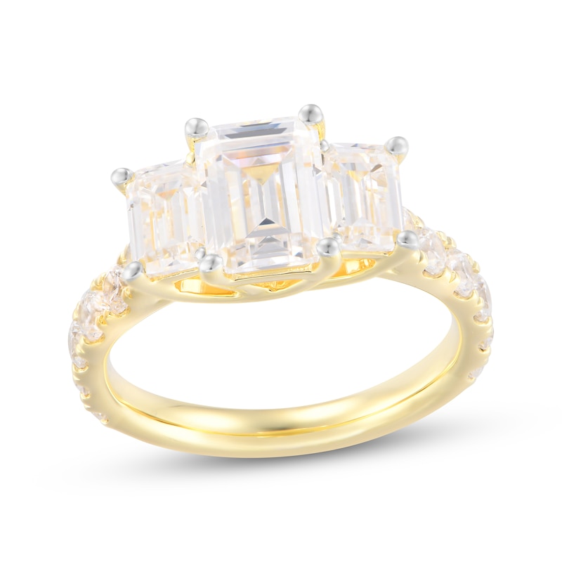 Main Image 1 of Memories Moments Magic Emerald-Cut Lab-Grown Diamond Three-Stone Engagement Ring 4 ct tw 14K Yellow Gold