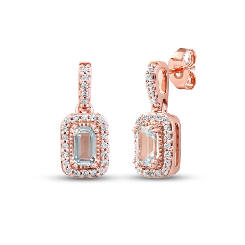 Main Image 1 of Aquamarine & Diamond Earrings 1/6 ct tw Round-cut 10K Rose Gold