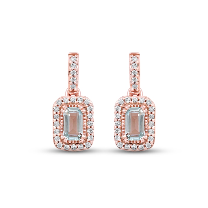 Main Image 2 of Aquamarine & Diamond Earrings 1/6 ct tw Round-cut 10K Rose Gold