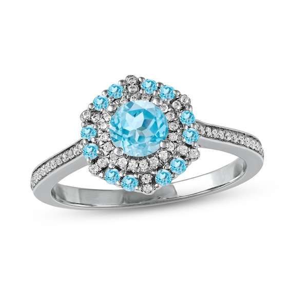 Swiss Blue Topaz & Diamond Ring 1/6 ct tw 10K White Gold