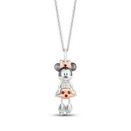 Disney Treasures Minnie Mouse Garnet & Diamond Necklace 1/20 ct tw Sterling Silver & 10K Rose Gold 18&quot;