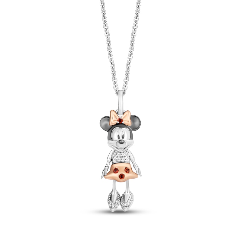 Main Image 1 of Disney Treasures Minnie Mouse Garnet & Diamond Necklace 1/20 ct tw Sterling Silver & 10K Rose Gold 18&quot;