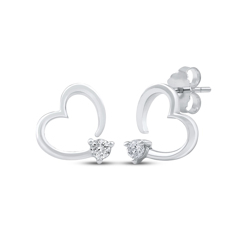 Main Image 1 of Diamond Solitaire Heart Stud Earrings 1/10 ct tw 10K White Gold (I/I2)