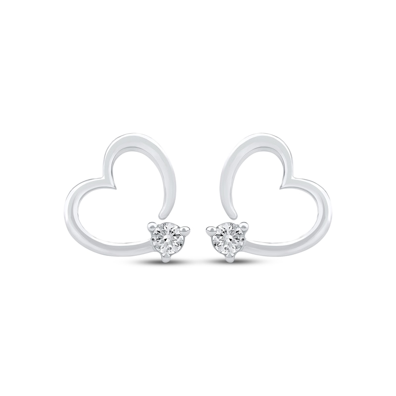 Main Image 2 of Diamond Solitaire Heart Stud Earrings 1/10 ct tw 10K White Gold (I/I2)