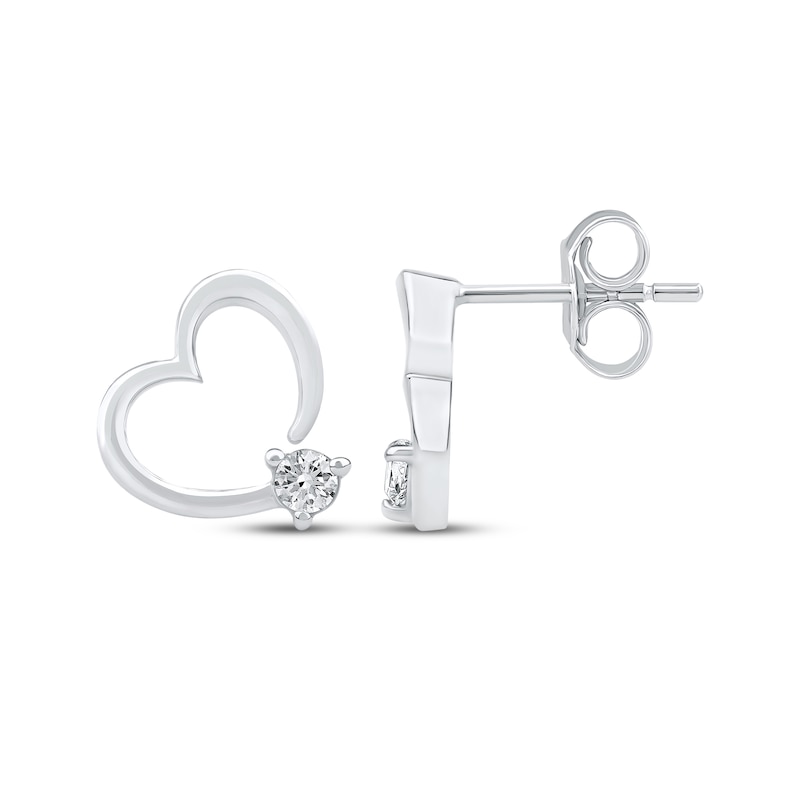 Main Image 3 of Diamond Solitaire Heart Stud Earrings 1/10 ct tw 10K White Gold (I/I2)