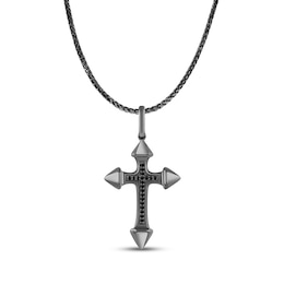 Ink & Ice Men's Black Diamond Cross Necklace 1/15 ct tw Black Rhodium-Plated Sterling Silver 22&quot;