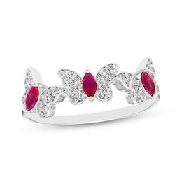 Marquise-Cut Lab-Created Ruby & White Lab-Created Sapphire Butterfly Ring Sterling Silver