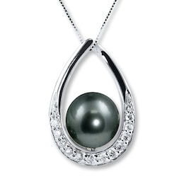 Tahitian Cultured Pearl Necklace White Topaz Sterling Silver