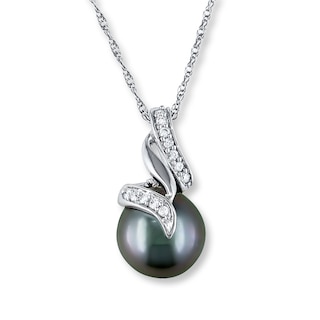 Tahitian Cultured Pearl Necklace Diamond Accents 10K White Gold | Kay