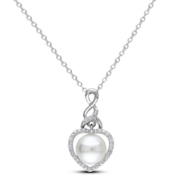 Cultured Pearl Necklace 1/15 ct tw Diamonds Sterling Silver