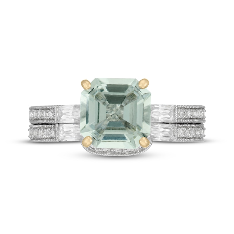 Neil Lane Square Emerald-Cut Green Quartz Bridal Set 5/8 ct tw Diamond 14K White Gold