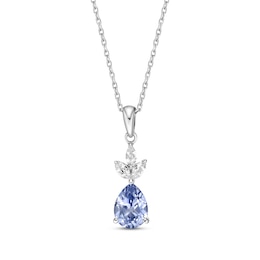 Gems of Serenity Pear-Shaped Blue & White Lab-Created Sapphire Necklace Sterling Silver 18&quot;