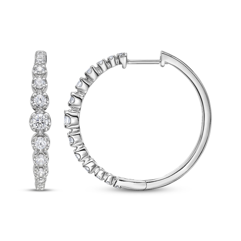 Main Image 3 of Diamond Graduated Hoop Earrings 3/4 ct tw 10K White Gold