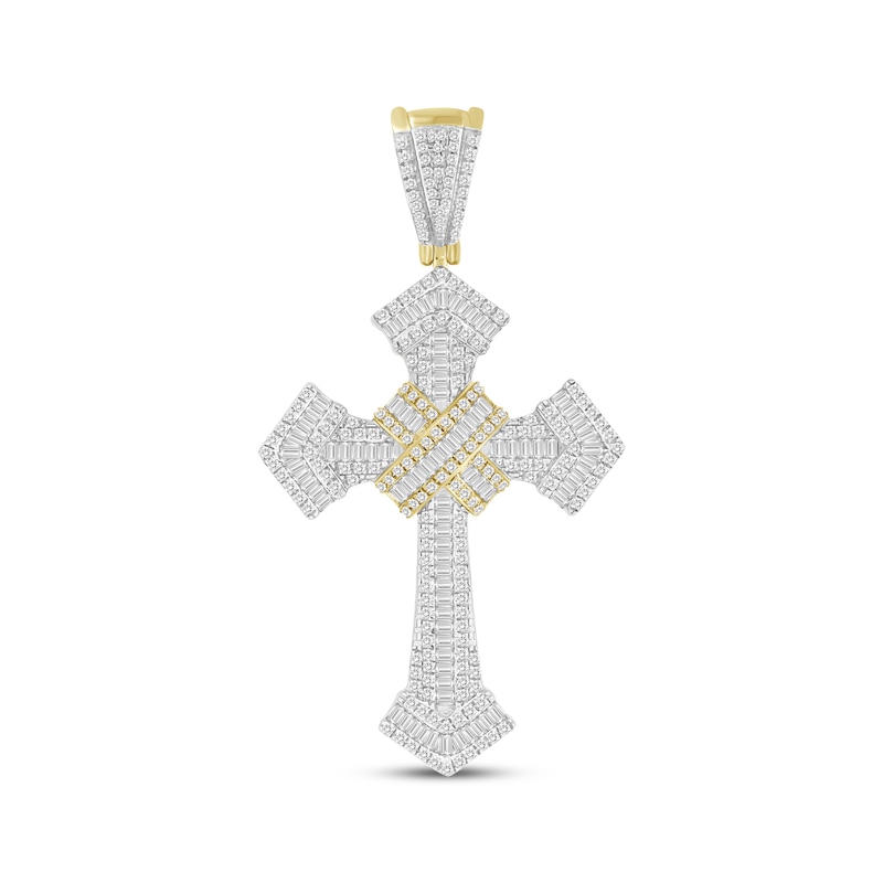 Main Image 1 of Men's Baguette & Round-Cut Diamond Cross Charm 1 ct tw 10K Yellow Gold