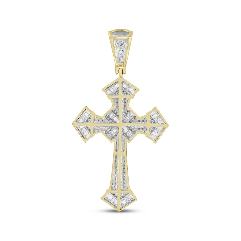 Men's Diamond Cross Charm 2 ct tw Round & Baguette-cut 10K Yellow Gold