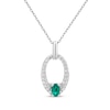 Thumbnail Image 1 of Oval-Cut Lab-Created Emerald & White Lab-Created Sapphire Oval Frame Necklace Sterling Silver 18&quot;