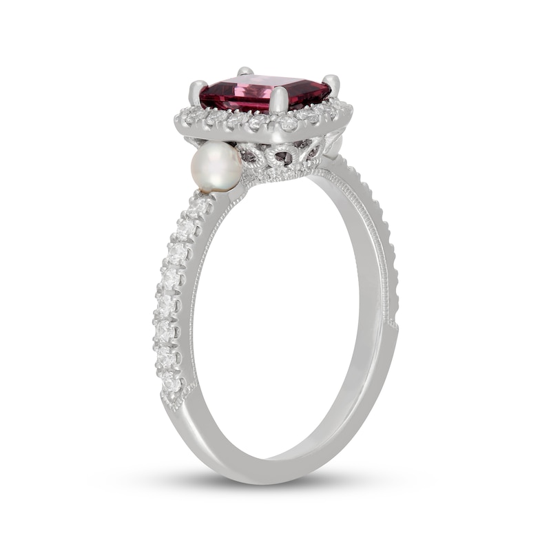 Main Image 2 of Neil Lane Octagon-Cut Rhodolite Garnet, Diamond & Cultured Akoya Pearl Engagement Ring 3/8 ct tw 14K White Gold