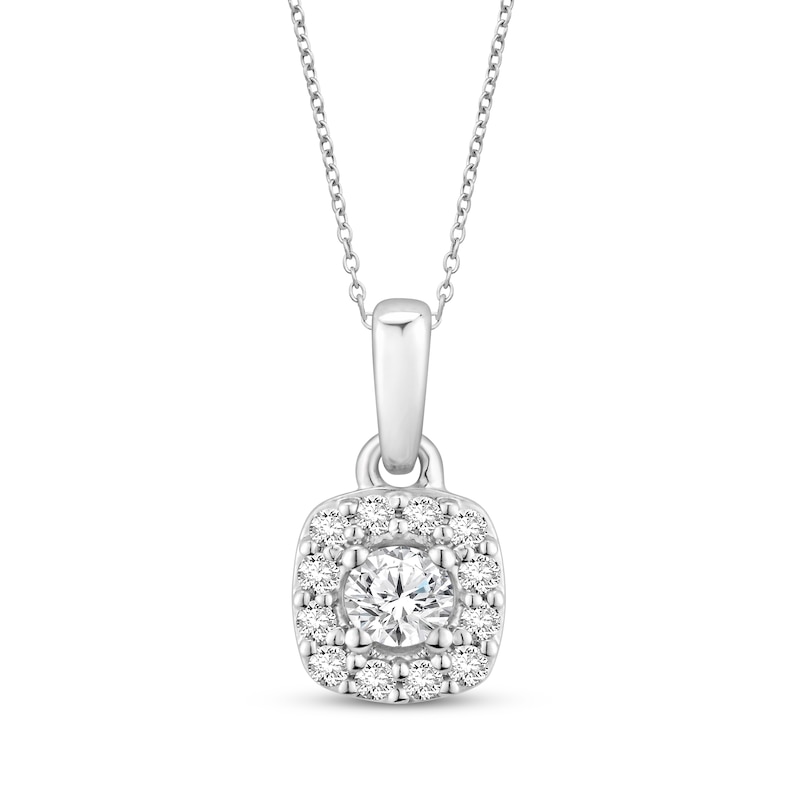 Diamond Cushion-Shaped Halo Necklace 1/6 ct tw Sterling Silver 17