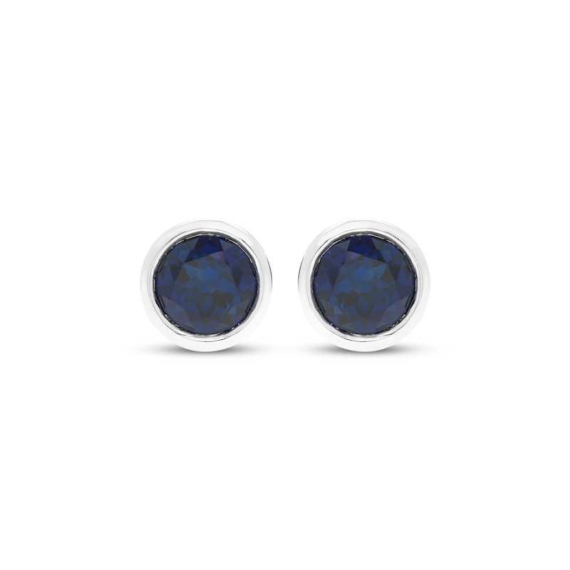 Main Image 2 of Blue Lab-Created Sapphire Solitaire Bezel-Set Stud Earrings Sterling Silver