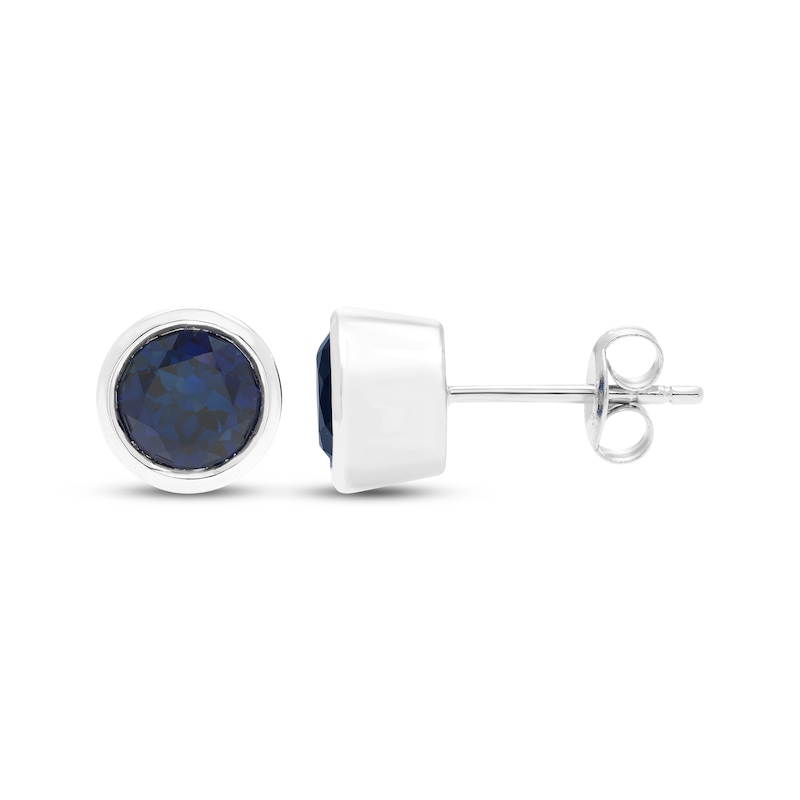 Main Image 3 of Blue Lab-Created Sapphire Solitaire Bezel-Set Stud Earrings Sterling Silver