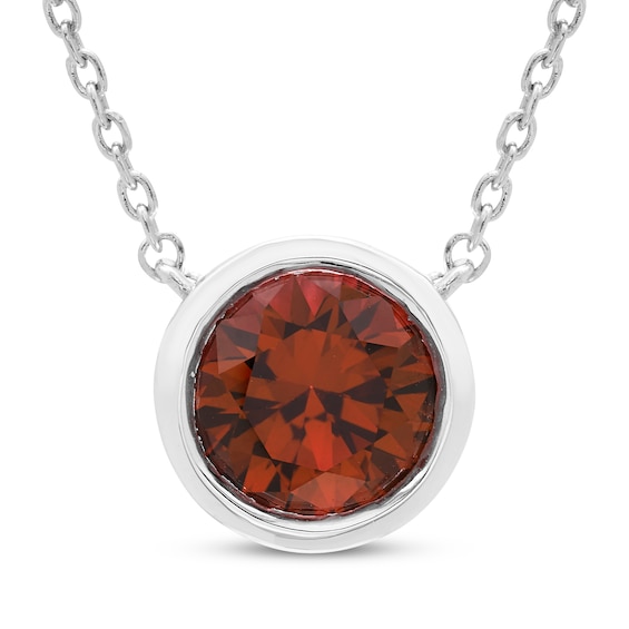 Garnet Solitaire Bezel-Set Necklace Sterling Silver 18"