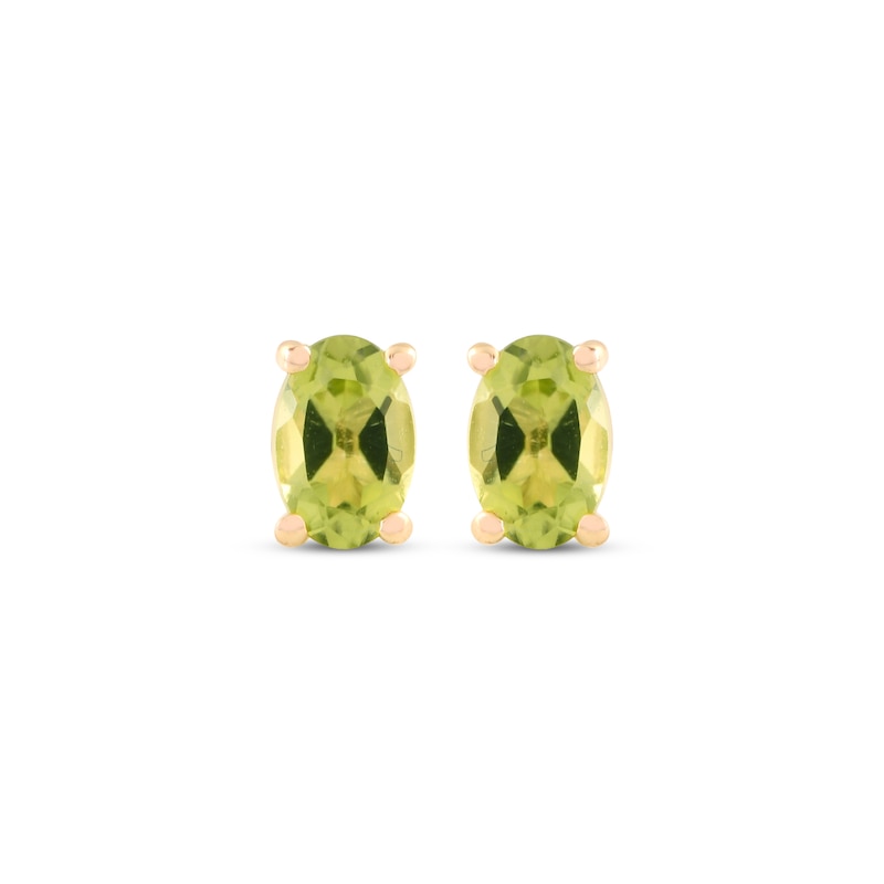 Main Image 2 of Oval-Cut Peridot Solitaire Stud Earrings 14K Yellow Gold