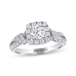 THE LEO Diamond Round-Cut Cushion Halo Engagement Ring 1 ct tw 14K White Gold